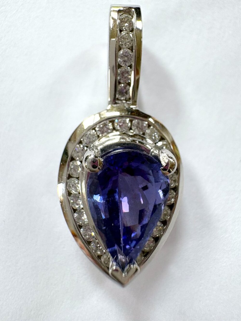 Estate 14K White Gold Pear Tanzanite (2.13 CT) & Diamond Pendant – VVS Diamonds
